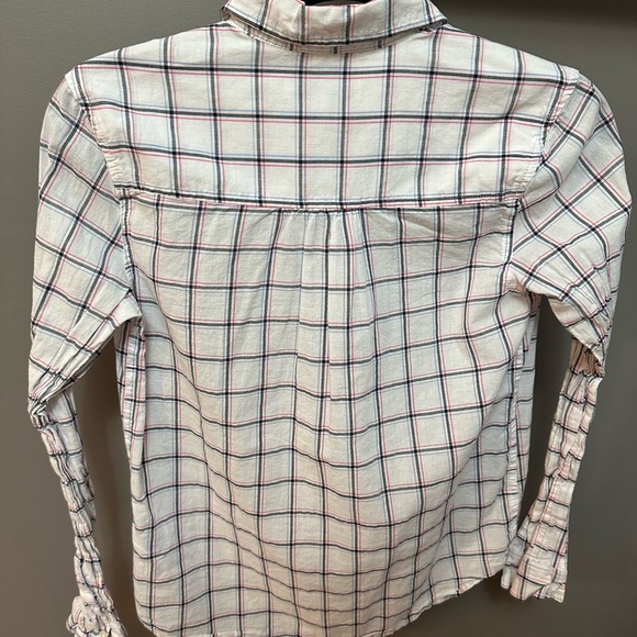 ABERCROMBIE KIDS | Girls White & Pink Plaid Ruffled Button Up Shirt - Picture 6 of 7
